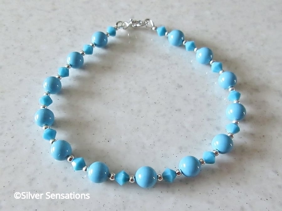 Turquoise Pearls & Crystals Wedding Bracelet With Swarovski Elements