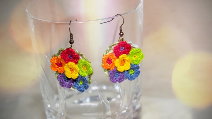 Colorful Microcrochet Floral Earrings