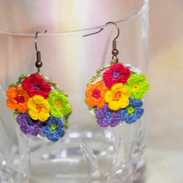 Colorful Microcrochet Floral Earrings