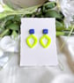 Neon Lime Yellow & Cobalt Blue Geometric Statement Earrings - Image 1