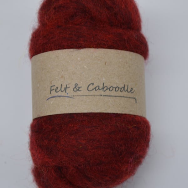 Carded corriedale wool colour mix, Poppy red