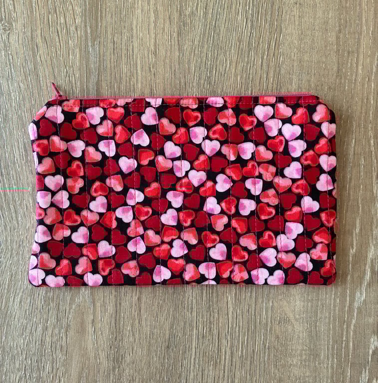 Perfectly Imperfect Hearts Print Quilted Fabric Organiser Pouch