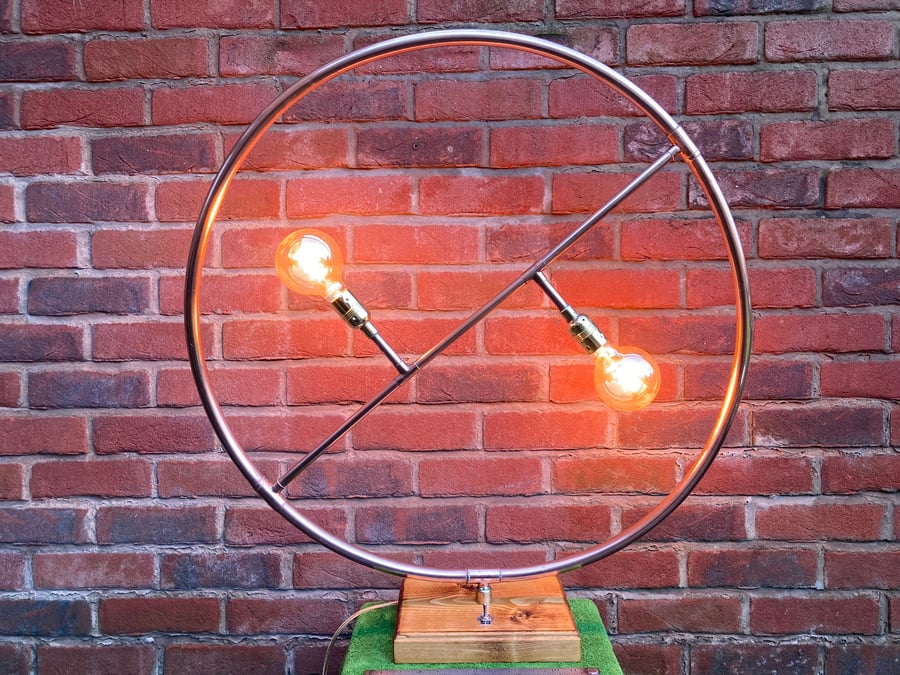 Copper Hoop Table Lamp, made from Upcycled Copper Water Pipe