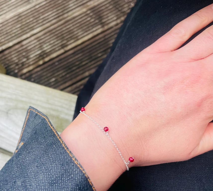 Sterling Silver Ruby Charm Bracelet 