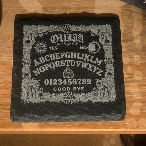 SET OF 6 Gothic Ouija Board Slate Coaster-Engraved Spirit Board Tea Light Base