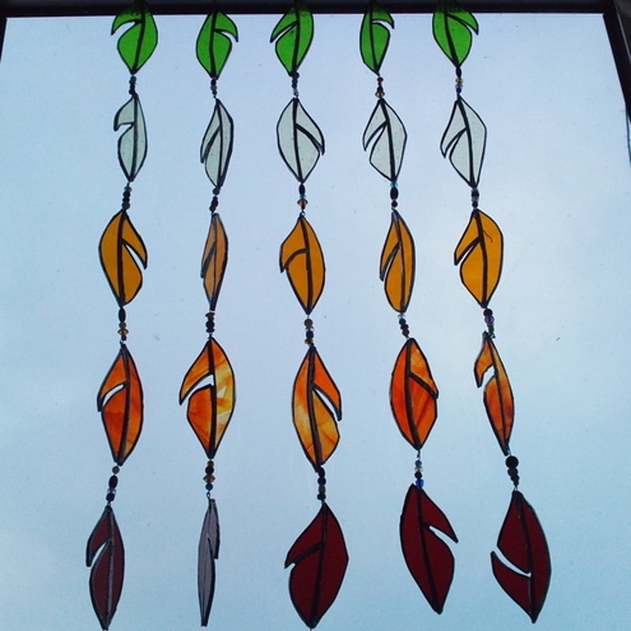 Stained Glass Large Leaves Window Hanging 
