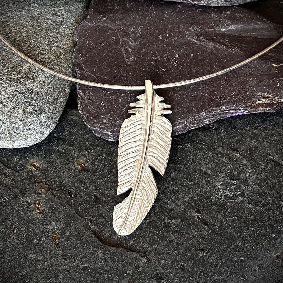 Sterling silver feather pendant