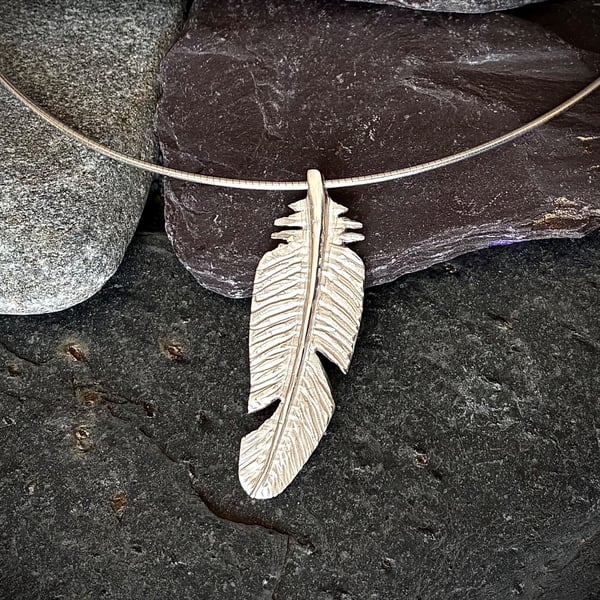 Silver feather pendant