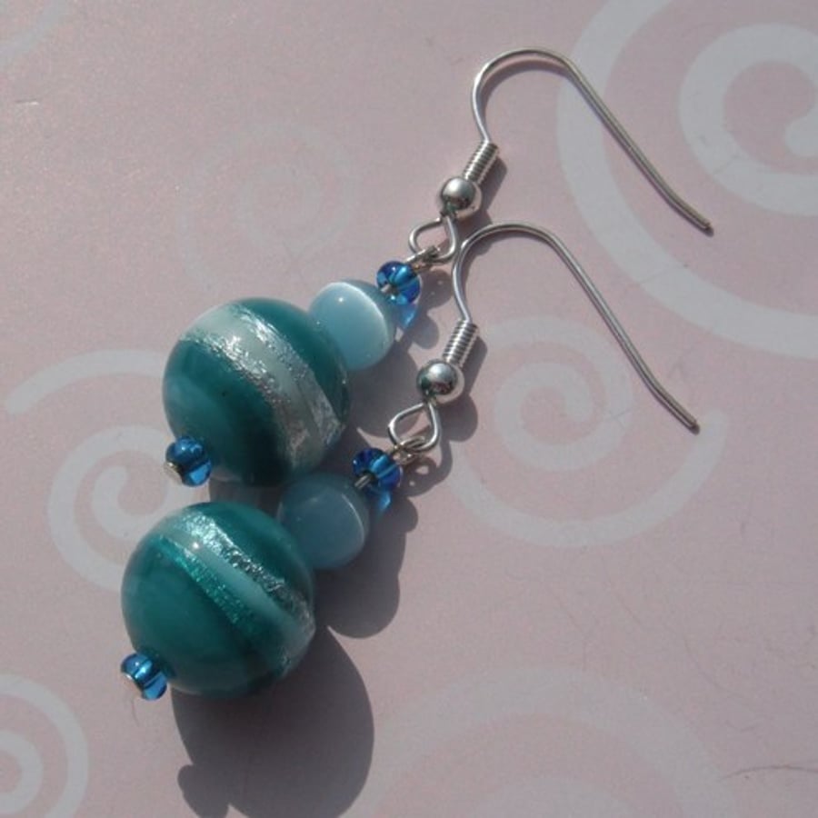  Turquoise Glass Bead Earrings