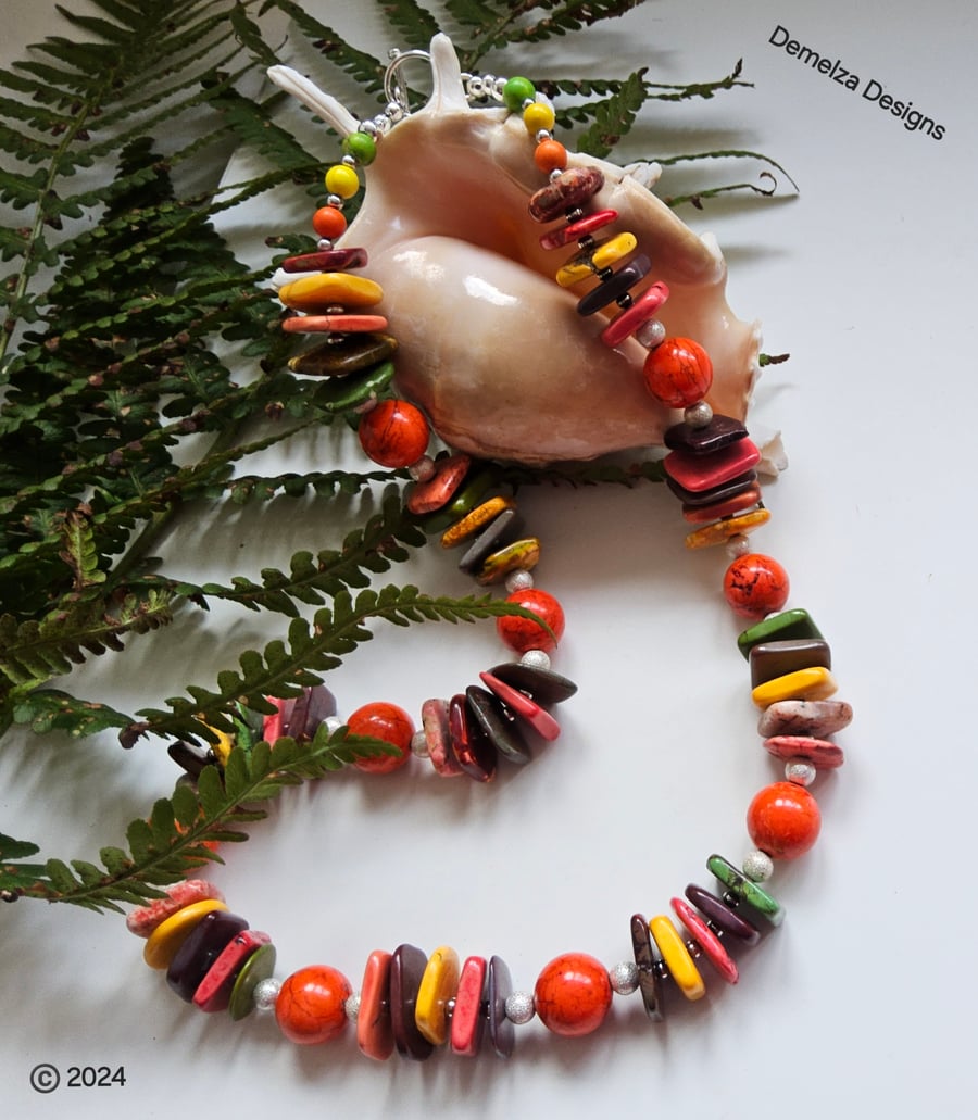 Statement Chunky Howelite Necklace Silver Plated 