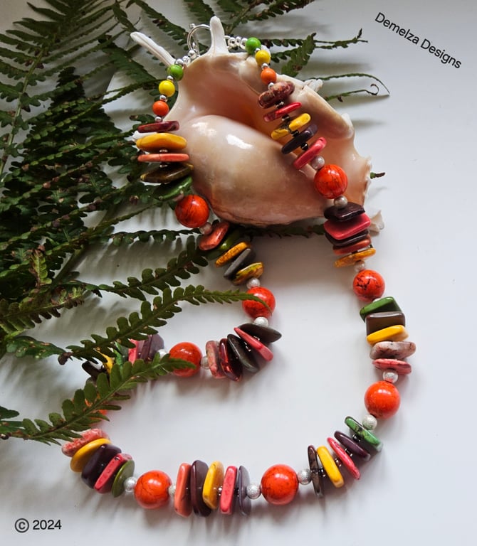 Statement Chunky Howelite Necklace Silver Plated 