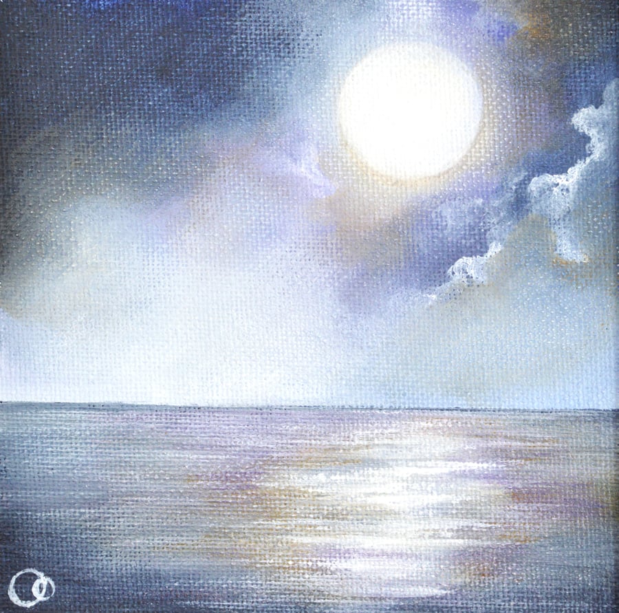 "Moonscape 2" Original Small Acrylic Seascape Painting