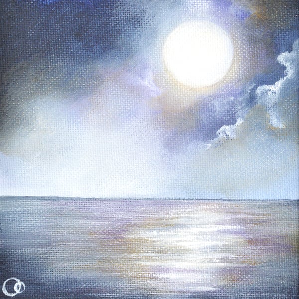 "Moonscape 2" Original Small Acrylic Seascape Painting