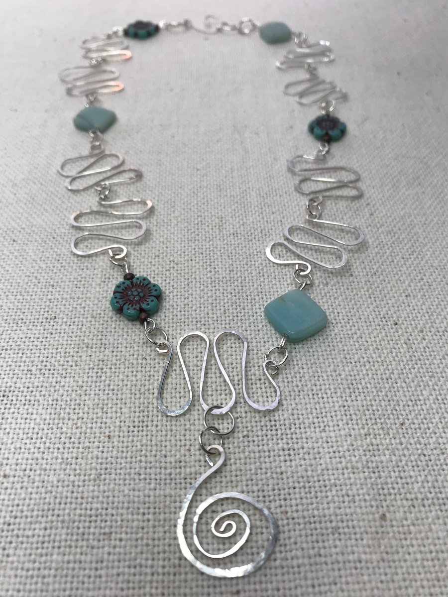 A handmade necklace pendant with Amazonite & Czech glass beads