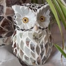 A Wise Owl. A pre-loved ornament mosaicked with Japanese porcelain.