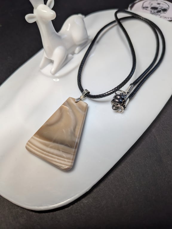 Handmade Natural Banded Stone Pendant Necklace - 44cm Cord