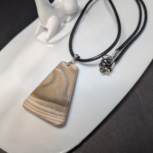 Handmade Natural Banded Stone Pendant Necklace - 44cm Cord