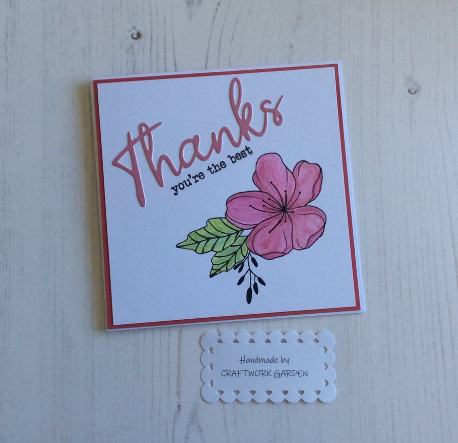 Thanks You're The Best Pink Flower Card