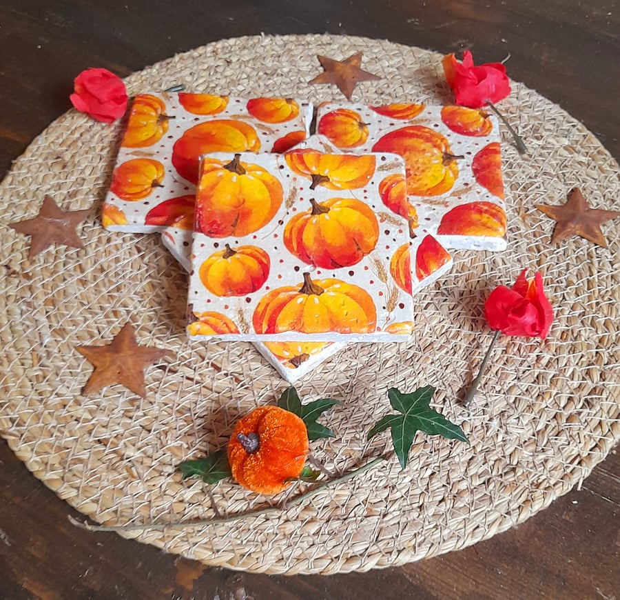Pumpkin Stone Coasters