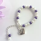 Personalised Purple & Ivory Flower Girl Bracelet