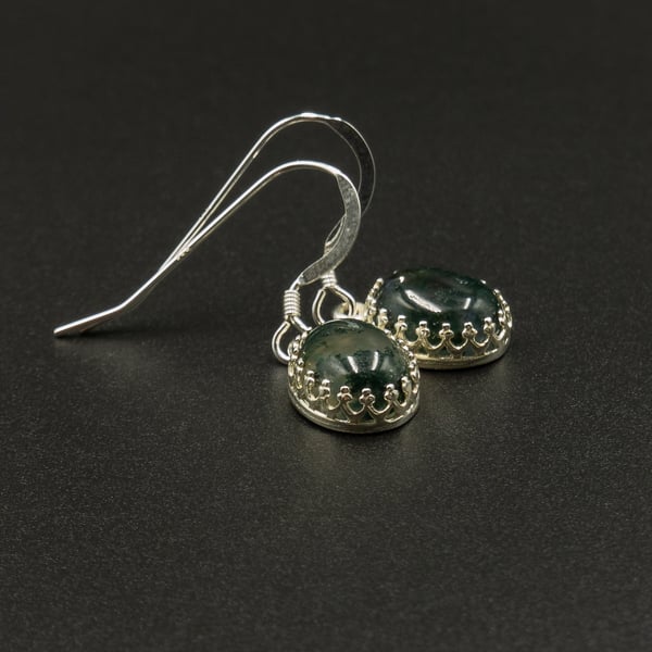 Moss agate and sterling silver drop earrings, Taurus, Gemini jewelry