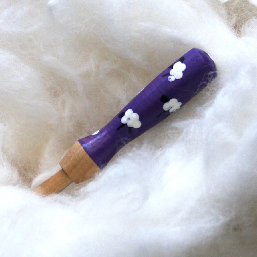  Hand painted purple sheep wooden needle grip tool for needle felting with 