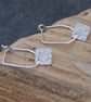 Silver Textured Square Dangle Drop Earrings. Modern, Comfortable, Handmade