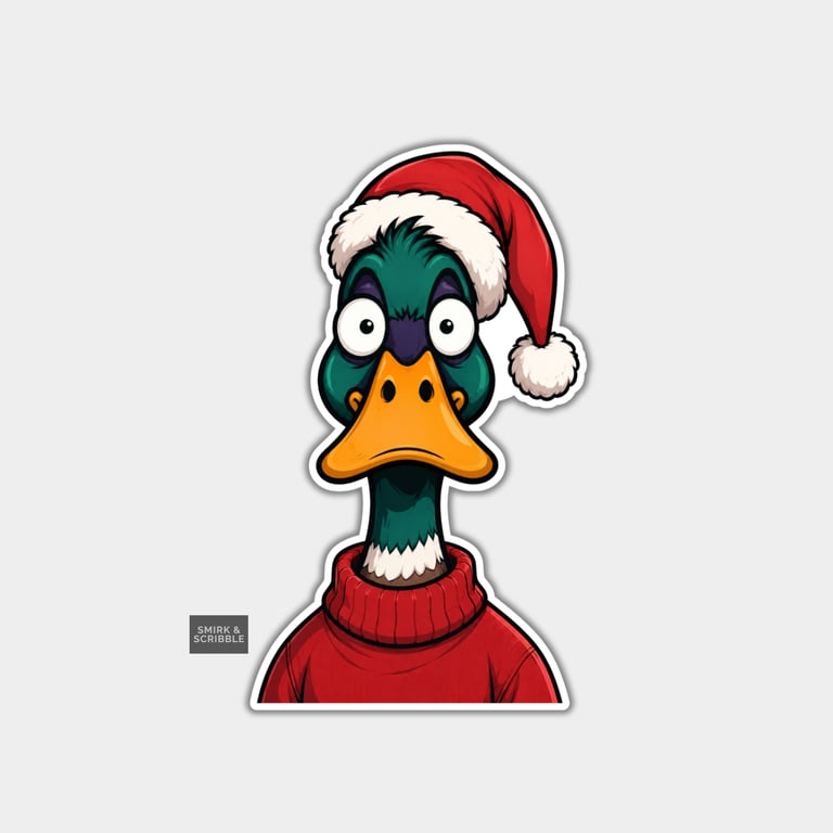 Funny Christmas Sticker Vinyl Xmas Decal For Adults - Cute Duck In Santa Hat
