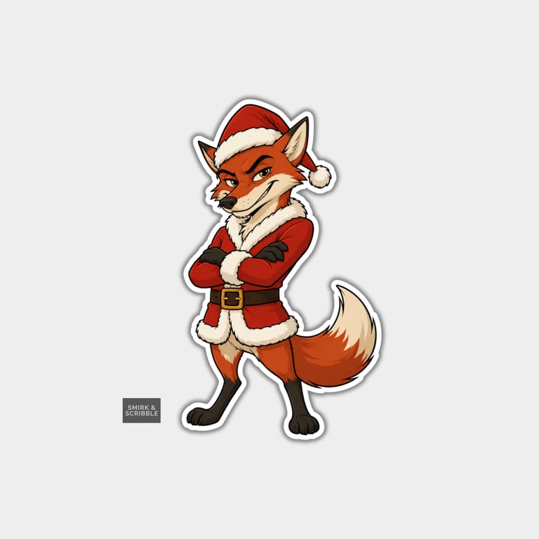 Unique Funny Christmas Sticker Xmas Decal For Adults - Posing Santa Fox 