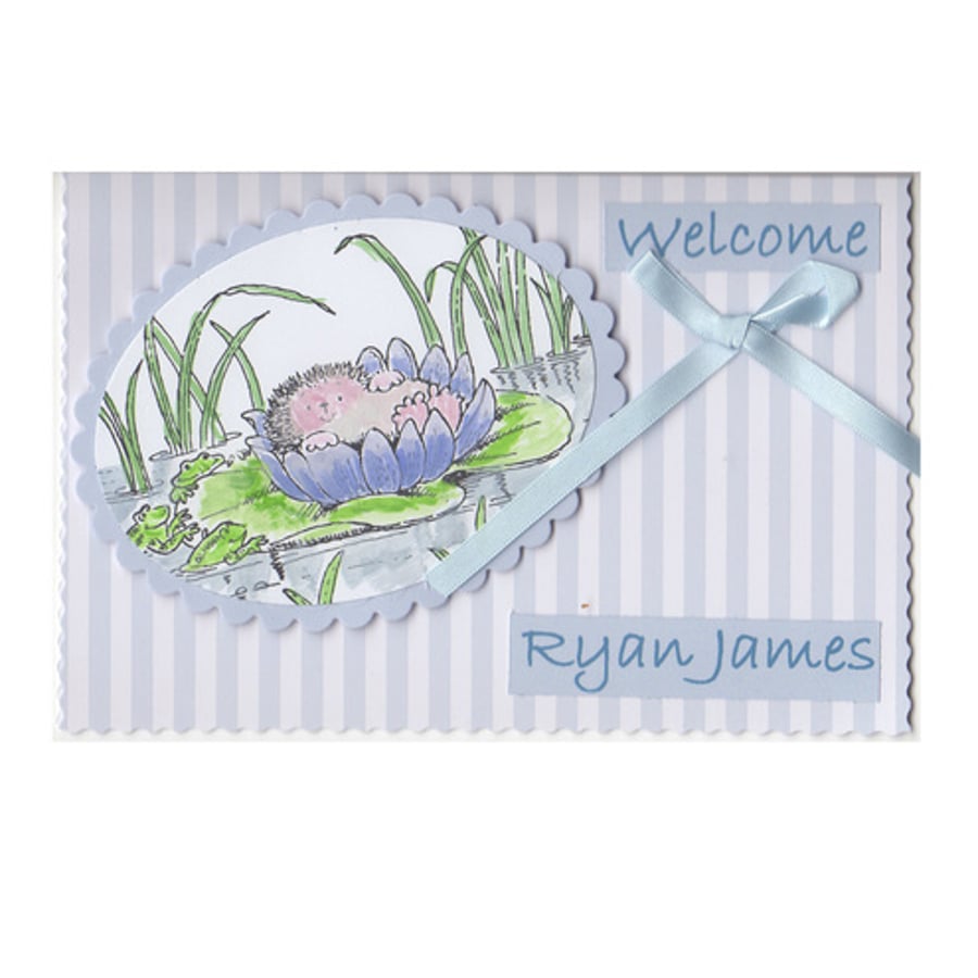 Hedgehog in the Bullrushes - New Baby Card (BB173)