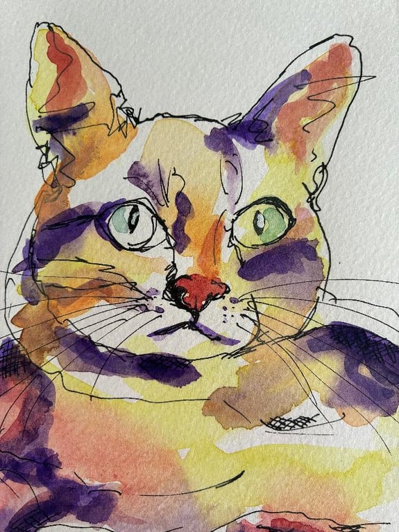 Innocent Cat - original watercolour based on the game 'The Minister's Cat'