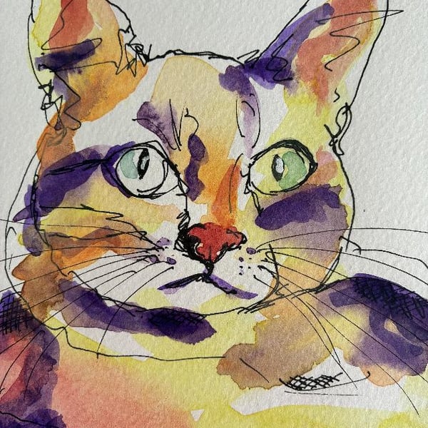 Innocent Cat - original watercolour based on the game 'The Minister's Cat'