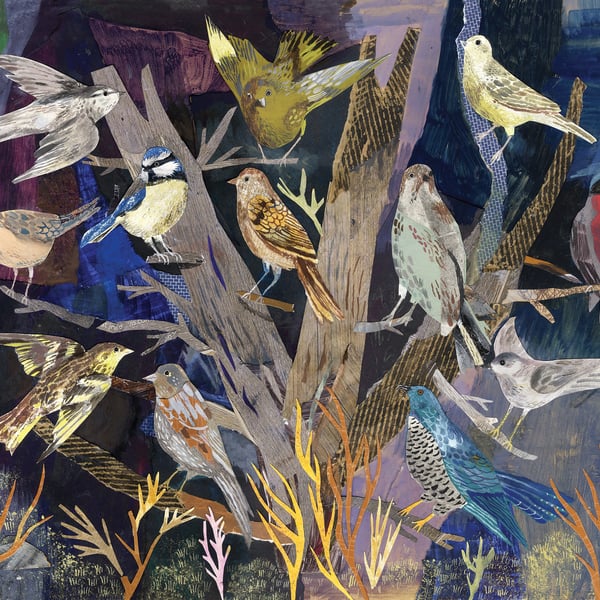 Bird illustration art print, The Birds (A Diorama) A3 Print (16.5 x 11.7 in)