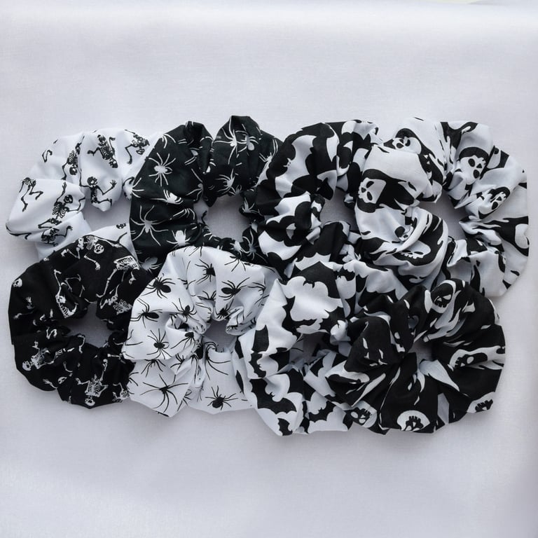 Halloween Scrunchie, Spider Bat Cobweb Skeleton Prints