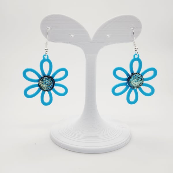 Fused Glass Cabochon Drop Earrings set on 3D Printed Bases