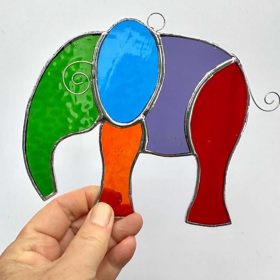 Stained Glass Elephant Suncatchers - Handmade Hanging Decoration - Multi Green