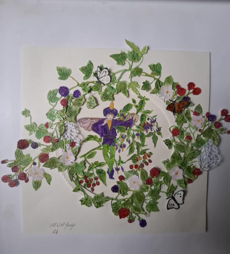 Original Water Colour And Decoupage Picture Framed Free P&P