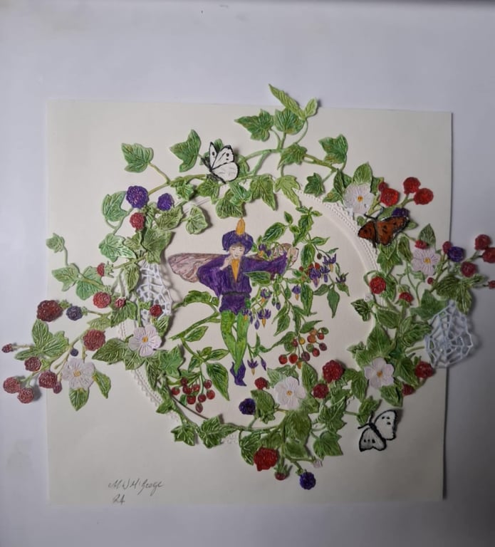 Original Water Colour And Decoupage Picture Framed Free P&P