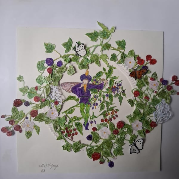 Original Water Colour And Decoupage Picture Framed Free P&P