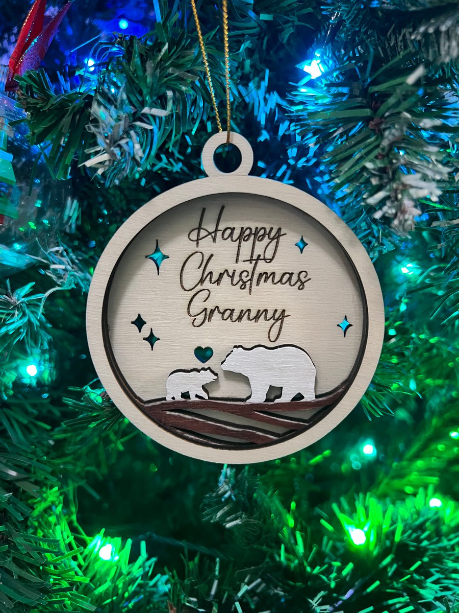 Personalised polar bear wooden bauble