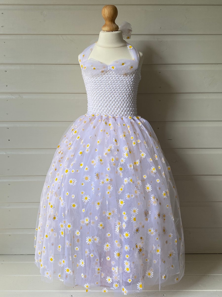 White Daisy Tutu Dress age 2 4 Folksy