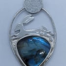 Sterling silver hare pendant with labradorite stone