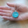 NEW YEAR SALE Turquoise Ceramic Pendant Necklace with Impressed Dragonfly