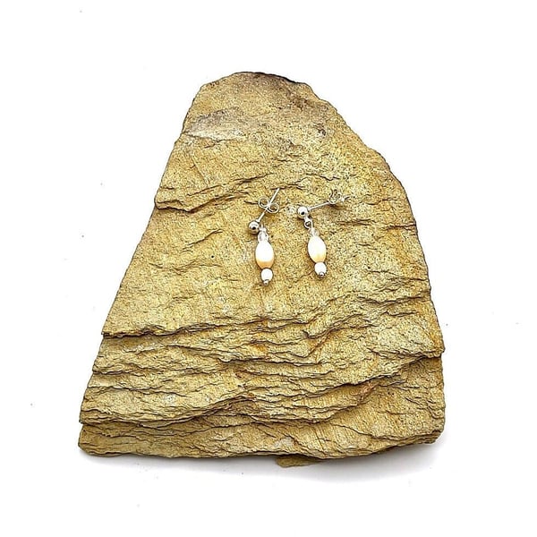 Sterling Silver Mother of Pearl Dangle Earrings - Handmade Czech Beads