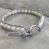 Labradorite and grey leather bracelet with button fastener, semi precious 