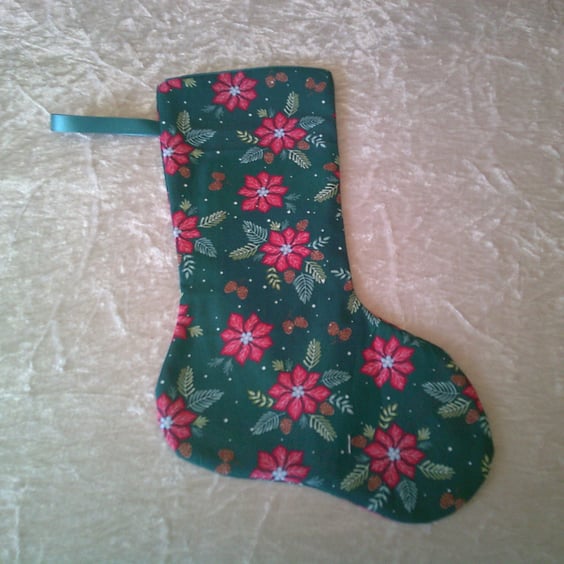 10.5 inch Stocking with Poinsettia and Fern Leaves