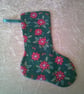10.5 inch Stocking with Poinsettia and Fern Leaves
