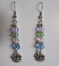Pastel Pale Pink Lilac & Green Beaded Daisy Whimsy Garden Dangle Earrings - Image 7