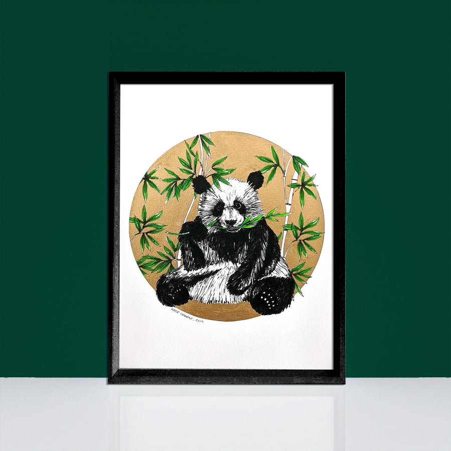 Gold Panda Hand Finished Unframed Fine Art Print- Various Sizes- A5 A4 A3