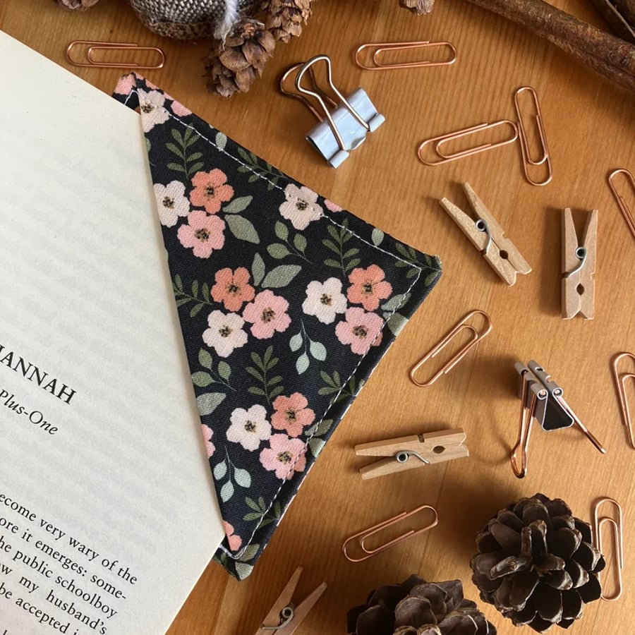 Dark Floral Square Fabric Corner Cotton Bookmark